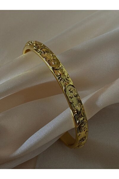 MonCherietr Celestial Pirinç Üzeri Altın Kaplama Kabartmalı Kelepçe Bileklik