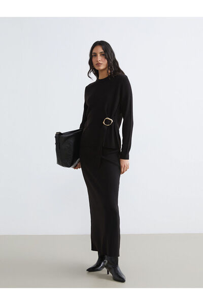 LC Waikiki Rmz Gi̇yi̇m Farkiyla Waist Drawstring Ribbed Knitwear Skirt