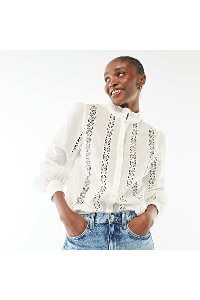 KIABI Embroidered Blouse with Ruffled Collar WHITE
