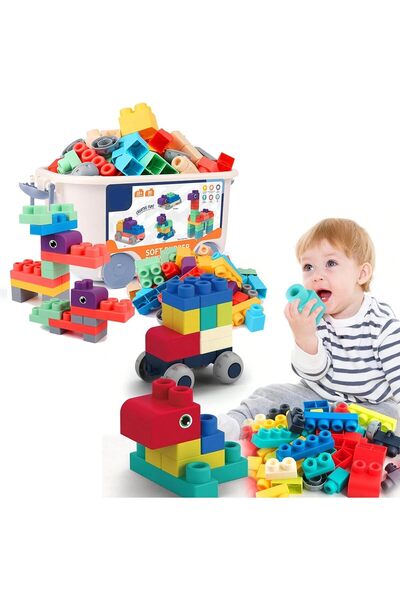 FYNDO مجموعة مكعبات بناء ناعمة للأطفال مكونة من 80 قطعة | ألعاب تكديس خالية م...