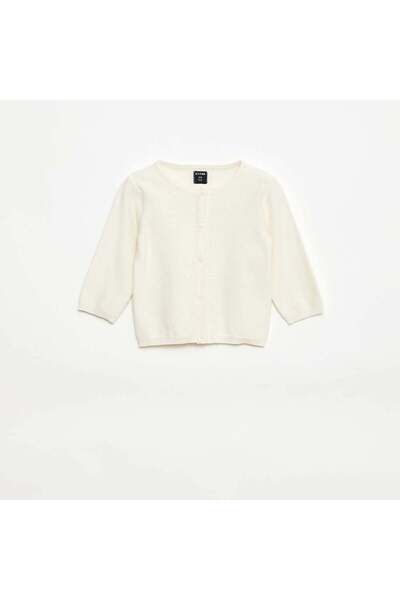 KIABI كارديجان أبيض سادة محبوك