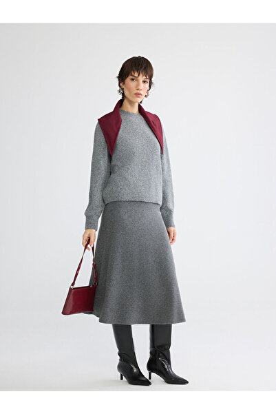 LC Waikiki Anthracite Elastic Waist A-Line Knit Skirt