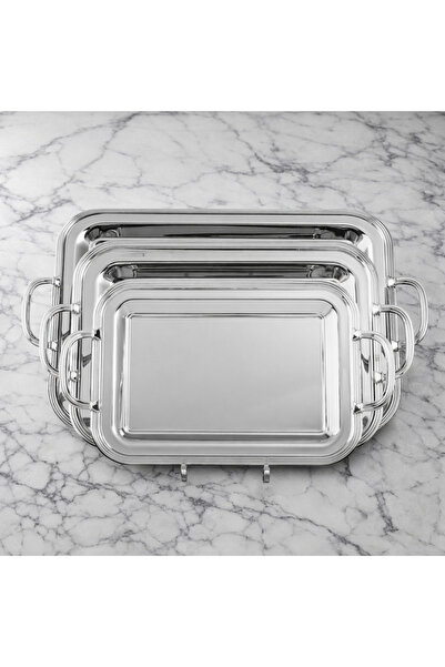 Dania 🥂 Luxury rectangular nickel serving tray set ✨ 3 pieces with an elegan...
