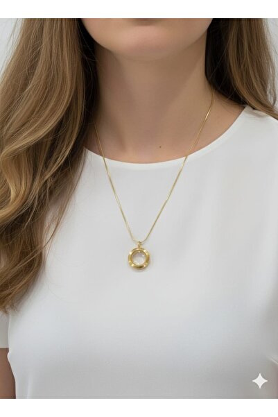 AKFECAN قلادة دائرية مفتوحة من الداخل مصنوعة من الفولاذ 316L بلون ذهبي