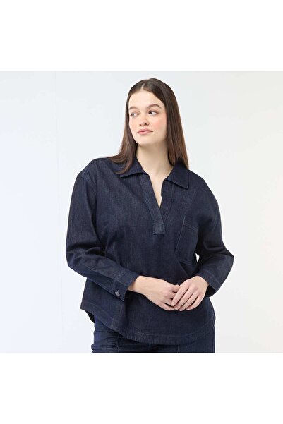 KIABI Straight-Cut Denim Blouse BLUE