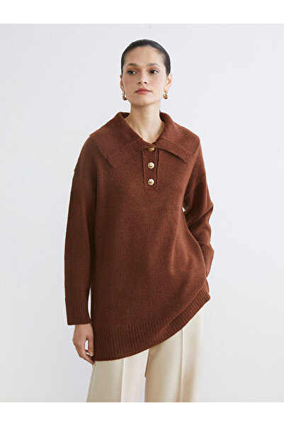 LC Waikiki Lcw Modest Brown Polo Collar Women's Knitwear Sweater