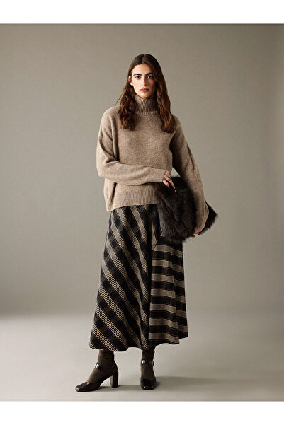 LC Waikiki Lcw Vision Beige Half Turtleneck Oversize Women's Knitwear Sweater