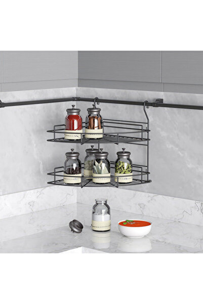 STARAX MUTFAK SET ARASI ASKILI İKİ RAFLI KÖŞE SEPETİ ANTRASİT