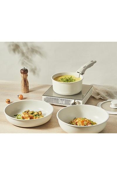 OEM 5-piece cookware set: 2 pans + 1 saucepan + lid + universal removable han...