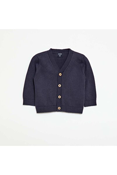 KIABI كارديجان أزرق محبوك ناعم بياقة على شكل حرف V