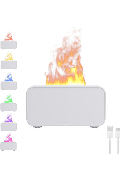 Pomefar Mini Humidifier with LED Flame, Multiple Color Modes, 120 ml, Essenti...