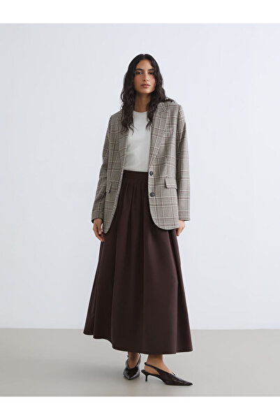 LC Waikiki Καφέ πλισέ φούστα με φερμουάρ στη μέση