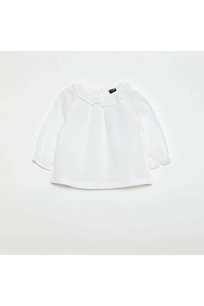 KIABI بلوزة دوبي بيضاء بفتحة خلفية بأزرار