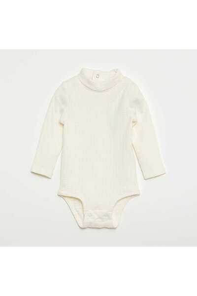 KIABI Pointelle Knit Bodysuit with High Neck WHITE