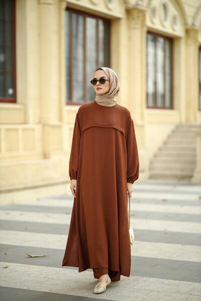 NS Moda Tesettür Sultani Set Brown-Model 561