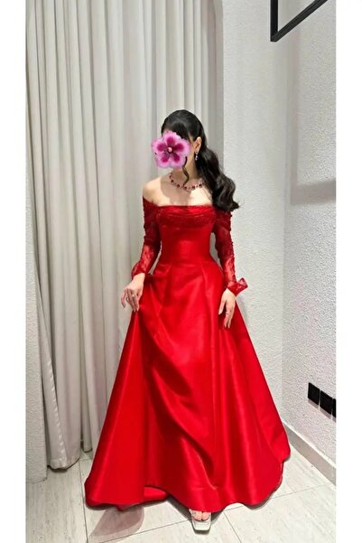 Gardenia Fashion Red Evening Dress with Lace and Crystal Beads