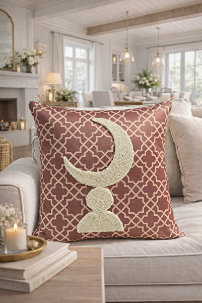 Pilloveland غطاء وسادة مطرز - 43*43 سم - موكا هلال - رمضان كريم - PNK010