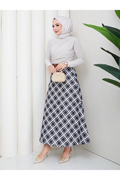 Wual giyim Plaid Patterned Puff Scuba Skirt