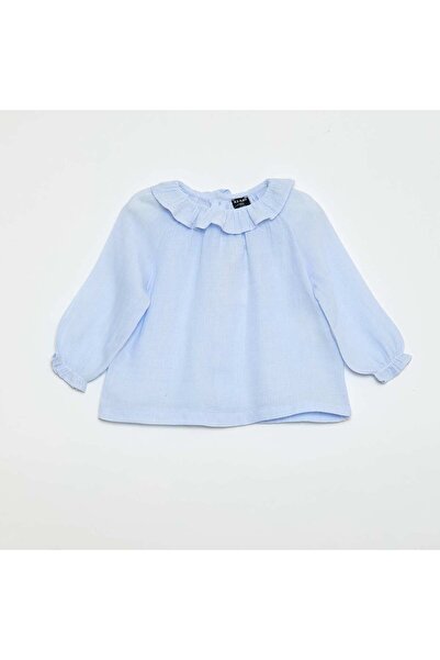 KIABI Dobby Blouse with Buttoned Back Opening BLUE