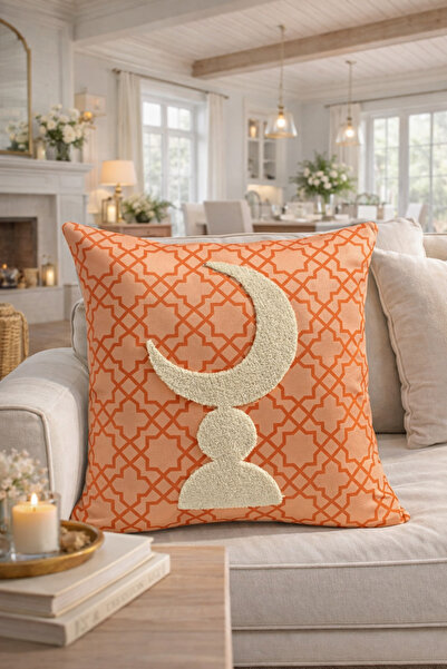 Pilloveland Punch Embroidered Cushion Cover - 43*43 cm - Orange Crescent - Ra...