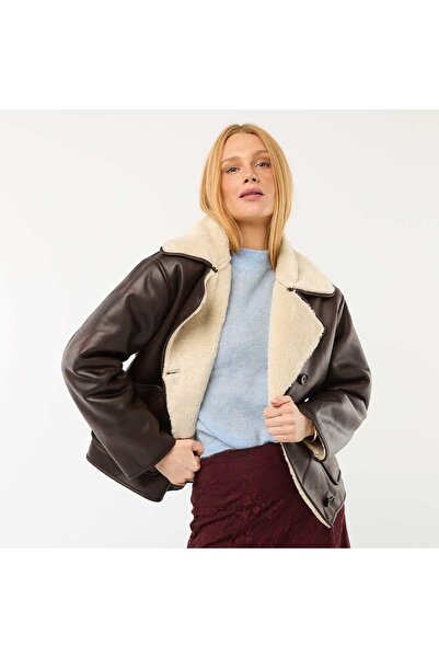 KIABI معطف بني مبطن بتصميم طيار