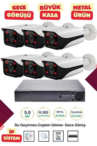 OEM İrtech-6 Kameralı İp Güvenlik Kamera Seti Metal-Gece Görüşlü-Su Geçirmez-...