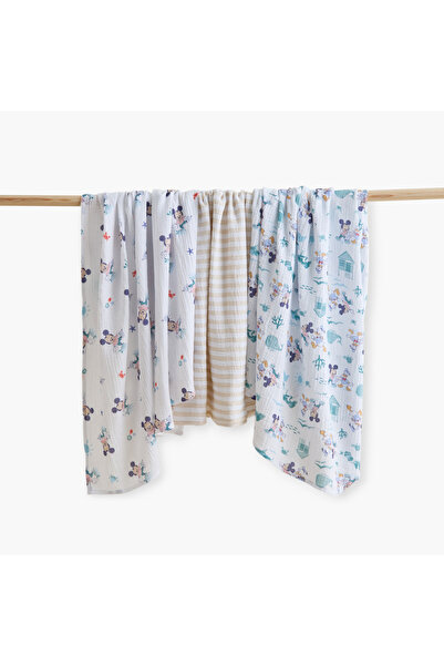 Disney Mickey Mouse and Donald Duck Print Muslin Swaddle Blanket - Set of 3
