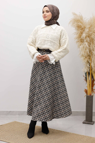 Tesettür Dünyası Fusta în carouri TSD260102 Mink