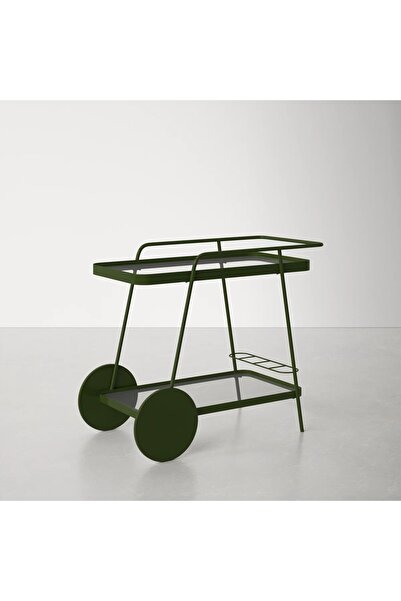 MERZANA Yeşil Tekerlekli Metal Bar Servis Arabası – Cam Raflı, Modern & Yeşil...