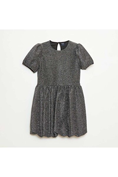 KIABI فستان قصير الأكمام مزين بالترتر بالكامل، رمادي