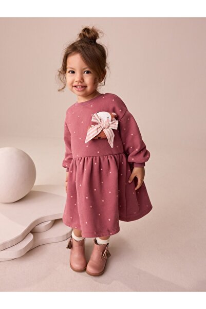 Next Baby Cotton Rose Pink Deer Patterned Sweatshirt Dress