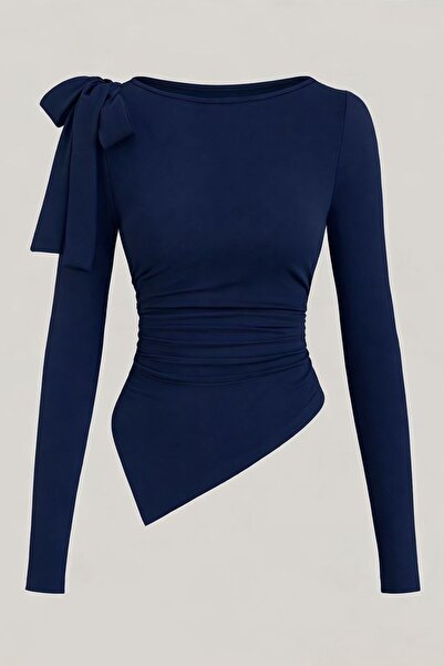 MYCPARL Bluza sa lađastim izrezom, mašnom na ramenu, od mekog materijala, asi...