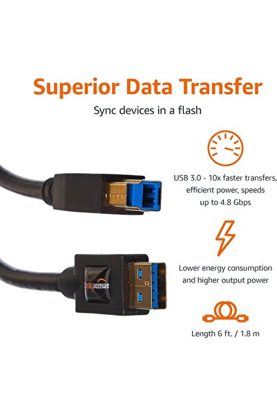 Amazon basics كابل USB 3.0 - ذكر إلى ذكر - 6 أقدام (1.8 متر)