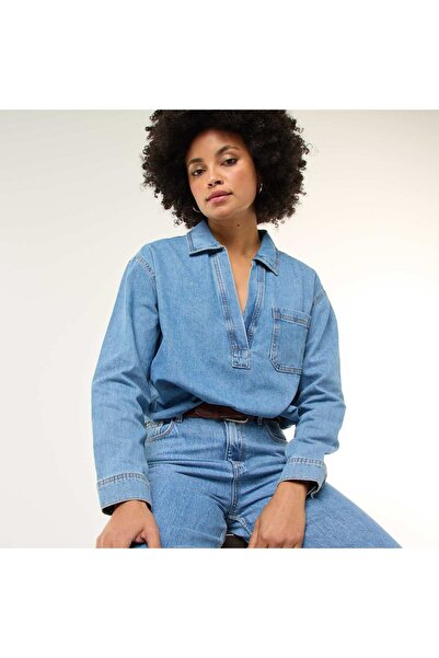 KIABI Long-Sleeved Denim Shirt BLUE