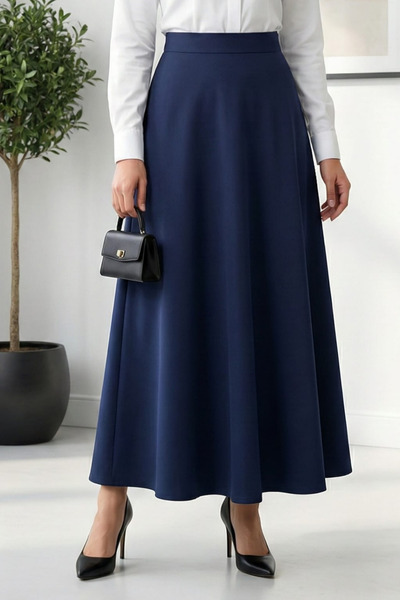 Hb Harma Time Butik Women's Scuba Fabric Navy Blue Flared Skirt