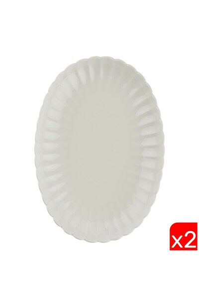 Kütahya Porselen Bone Luz Cream Boat Plate 28X19Cm 2 Pcs Bnlzf28Ky00