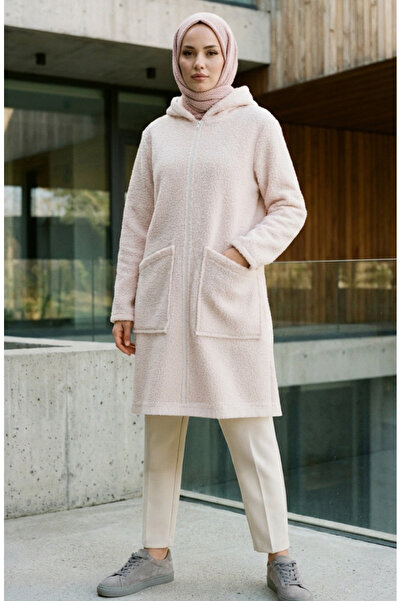 sefamerve Зимно палто с качулка, цип и джобове 2211-01 Бяло