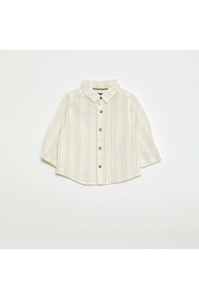 KIABI قميص مخطط من الكتان والقطن أبيض