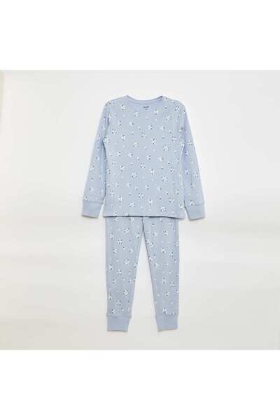 KIABI طقم بيجاما مطبوع - تي شيرت + بنطال - قطعتان أزرق