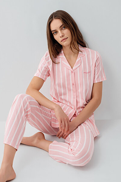 Pierre Cardin Women's Pink Shirt Pajama Set