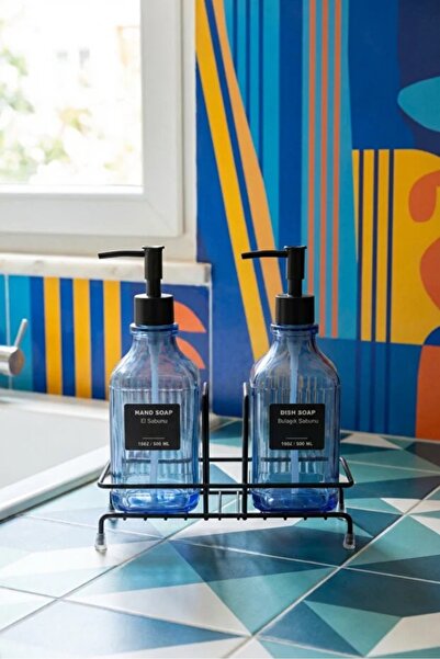 KLARHAUS Modern Çizgili Cam İkili Sıvı Sabunluk & Deterjanlık Seti - 500ml St...