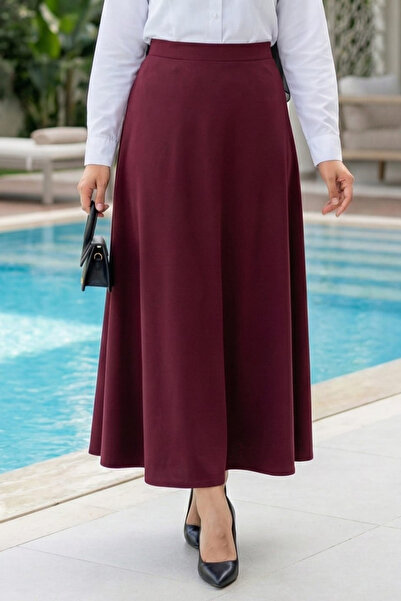 Hb Harma Time Butik Women's Scuba Fabric Burgundy Flared Skirt