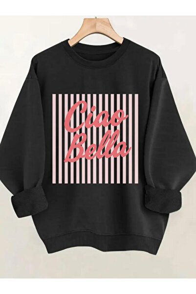 Oceanwear Ciao Bella Printed Crew Neck Fleece-Lined Women's Plain Sweatshirt
