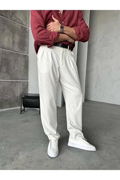 FO4RBS Beyaz Pileli Kumaş Pantolon W