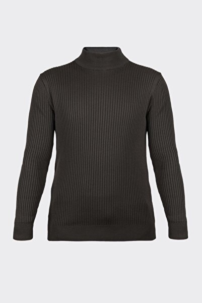 White Stone Khaki Half Turtleneck Ribbed Knit Sweater