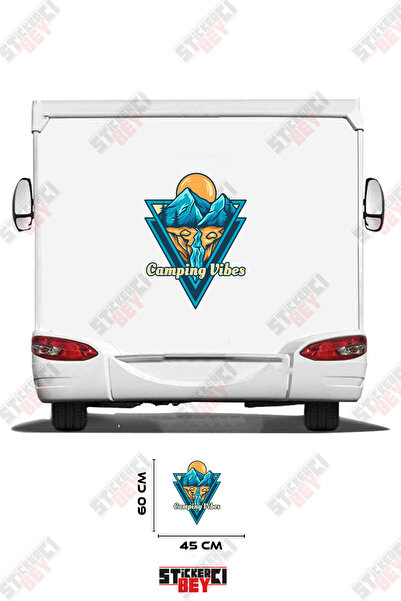 STİCKERCI BEY ملصق كرفان بتصميم جبلي مع كتابة 'CAMPING VIBES'