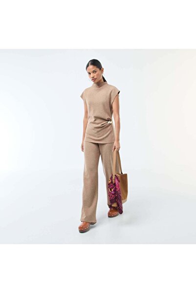 KIABI Wide Leg Lounge Knit Pants BEIGE