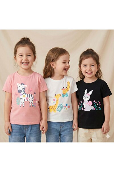 BW Bravely Wear 3 قطع من تي شيرت الأطفال المصنوع من القطن برقبة دائرية مطبوع