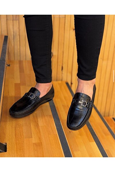 Parlak Croco Baskılı Loafer Ayakkabı