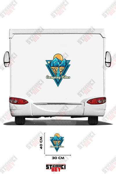 STİCKERCI BEY ملصق كرفان بتصميم جبلي مع كتابة 'CAMPING VIBES'